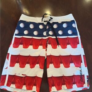 O'Neill Men's Red White & Blue Graphic Beer Pong Board Shorts